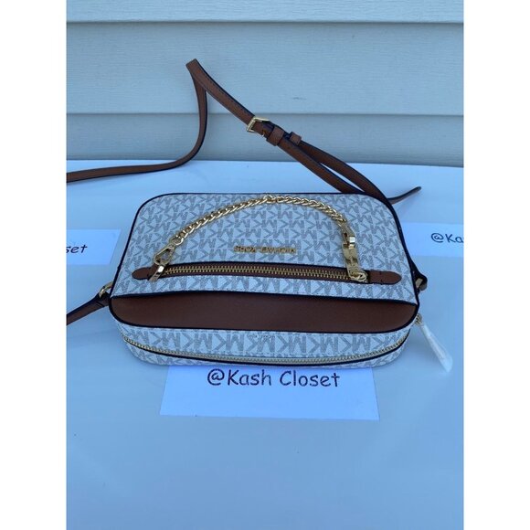 Michael Kors crossbody bag large chain zip purse Jet set MK Signature Vanilla - Picture 4 of 10